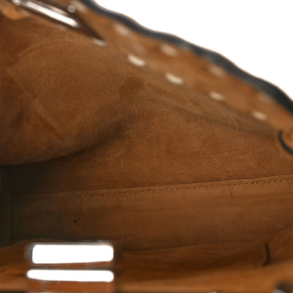 Fendi Suede Macro Stitchings Mini Peekaboo Iconic Satchel Marrone 6 of 14