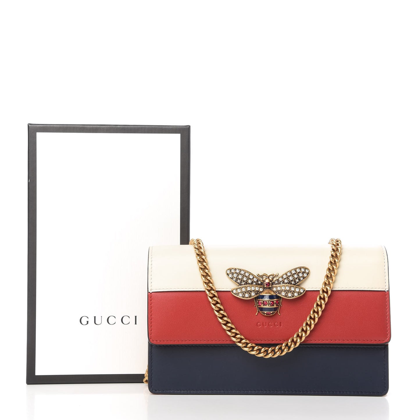 Calfskin Queen Margaret Chain Wallet Blue Agata Hibiscus Red Mystic White