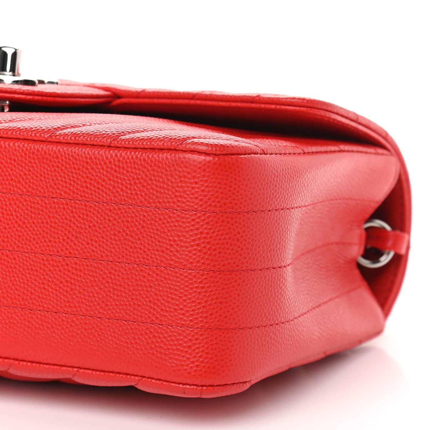 Caviar Chevron Quilted Mini Rectangular Flap Red