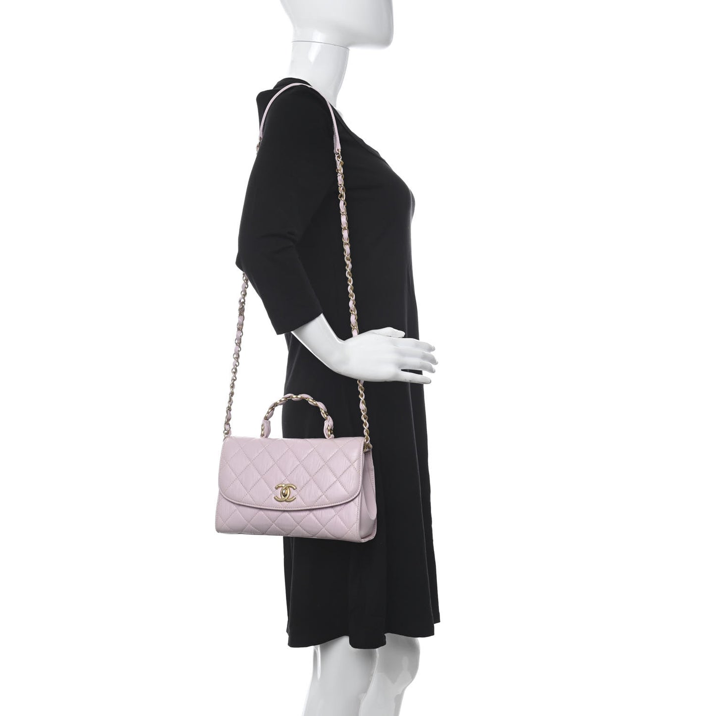 Crumpled Lambskin Quilted Small CC Links Top Handle Flap Light Pink