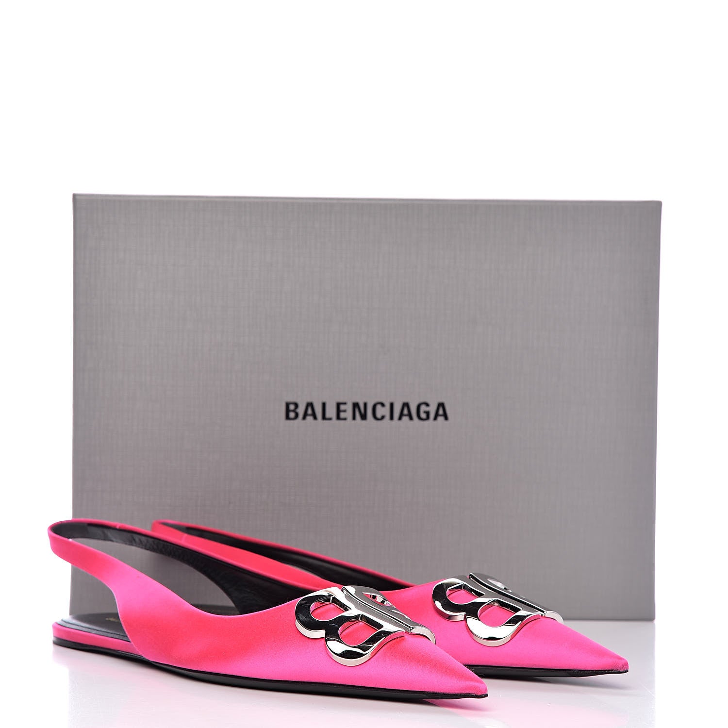 Balenciaga Satin BB Knife Pointy Toe Slingback Flats 38.5 Neon Pink 12 of 12
