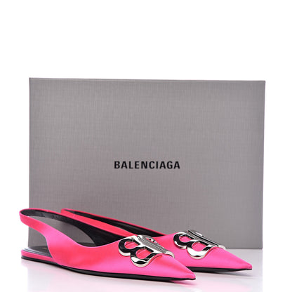 Balenciaga Satin BB Knife Pointy Toe Slingback Flats 38.5 Neon Pink 12 of 12