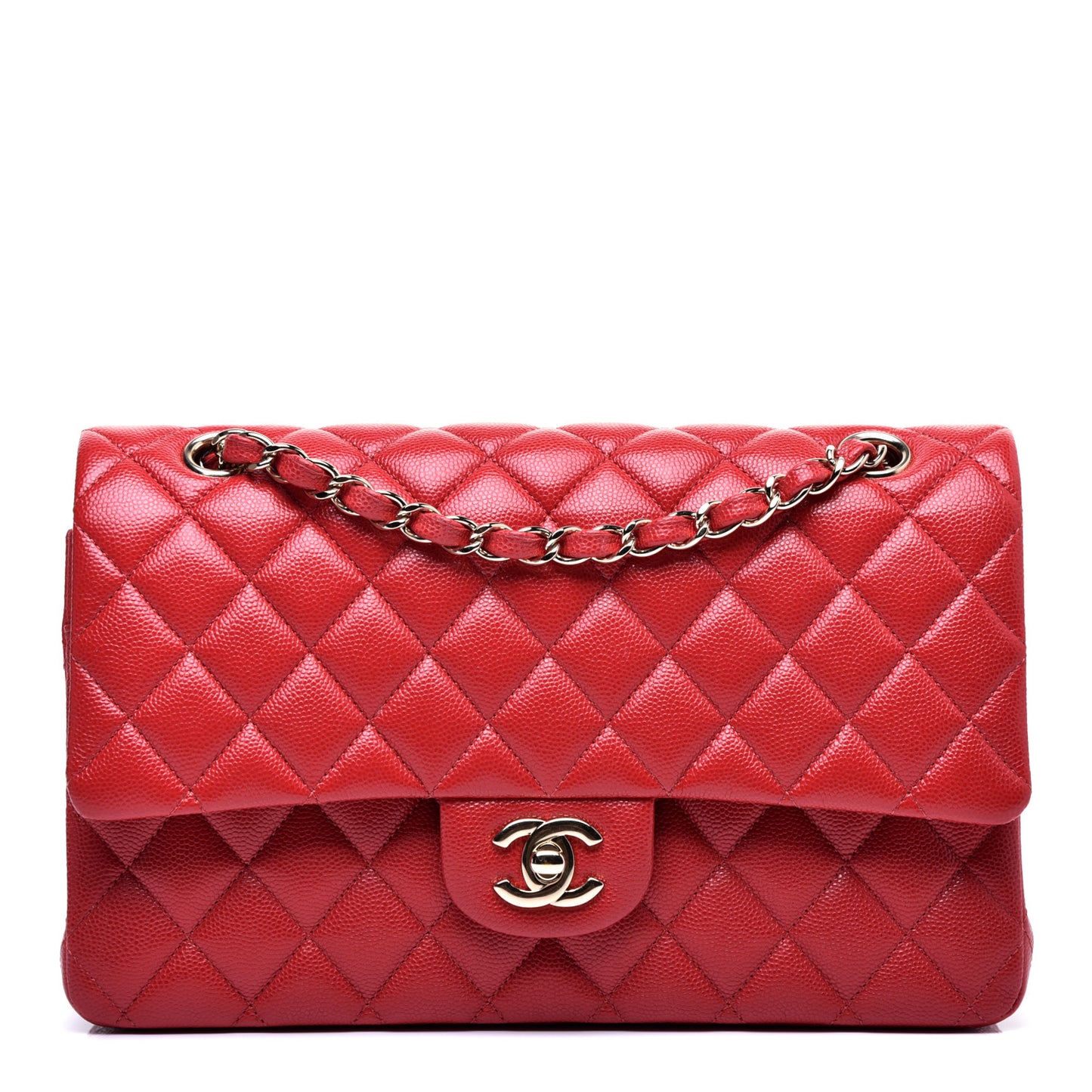 Caviar Quilted Medium Double Flap Red