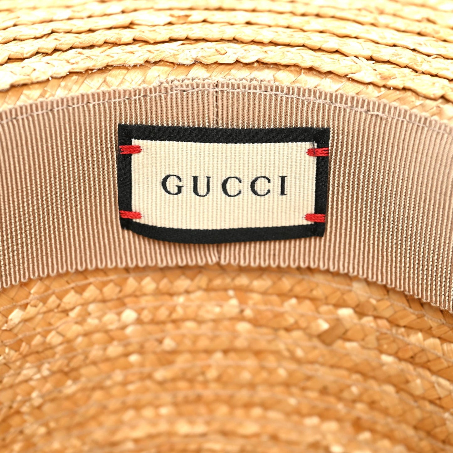 Straw Grosgrain Wide Brim Hat M Beige Black
