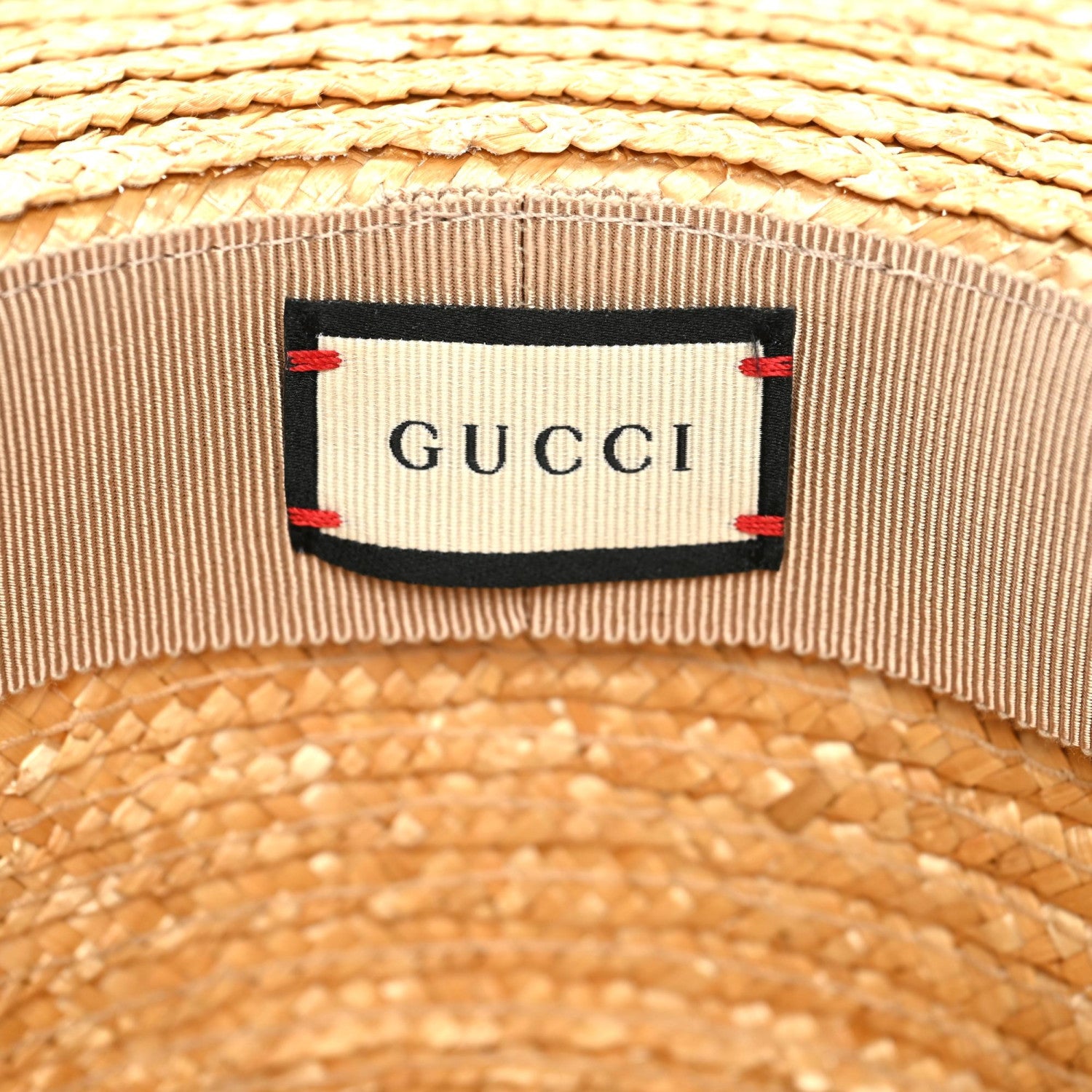 Gucci Straw Grosgrain Wide Brim Hat M Beige Black 7 of 8