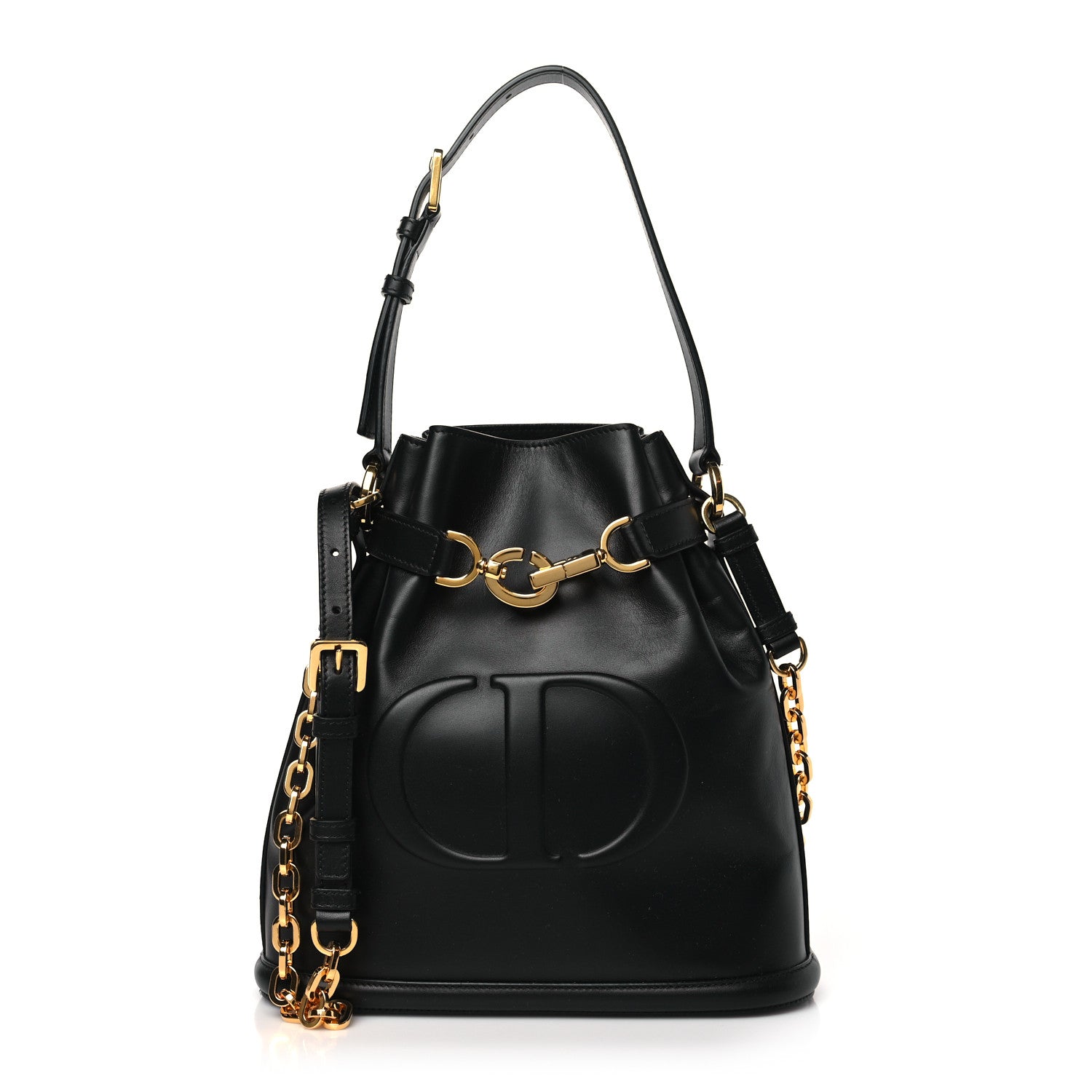 Christian Dior Calfskin CD Embossed Medium C'est Chain Bucket Bag Black 1 of 9