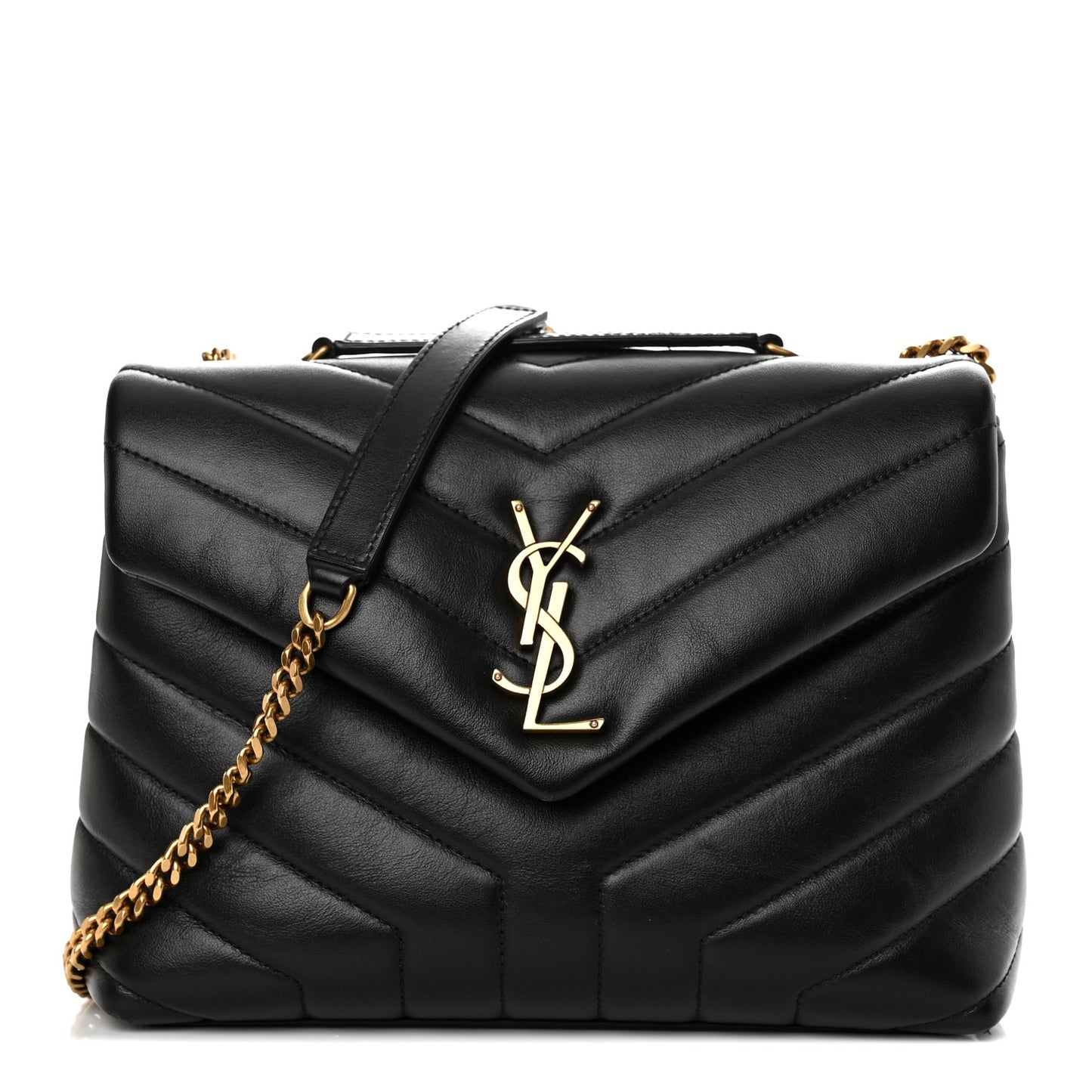 Calfskin Y Quilted Monogram Small Loulou Chain Satchel Black