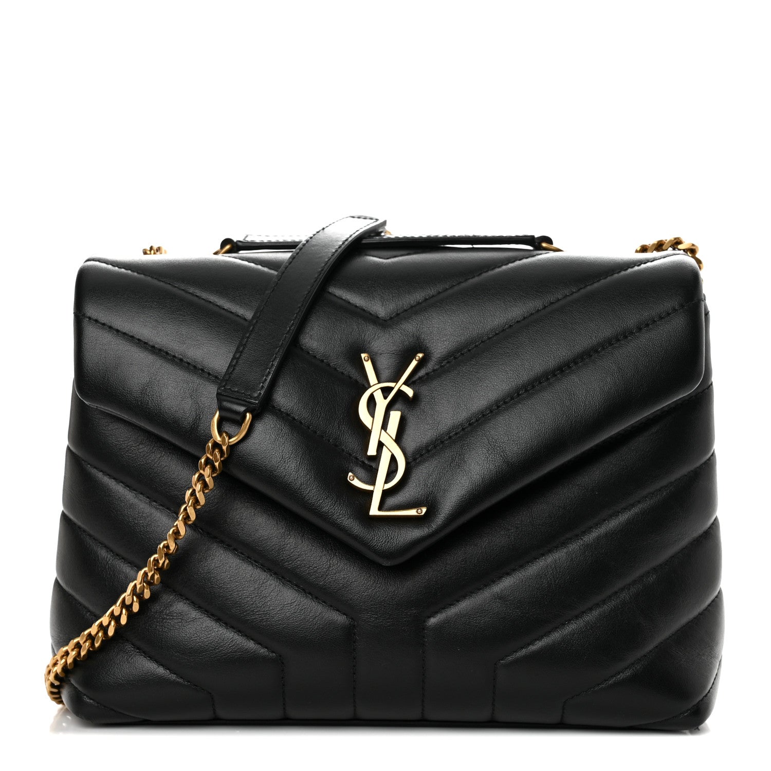 Saint Laurent Calfskin Y Quilted Monogram Small Loulou Chain Satchel Black 1 of 11