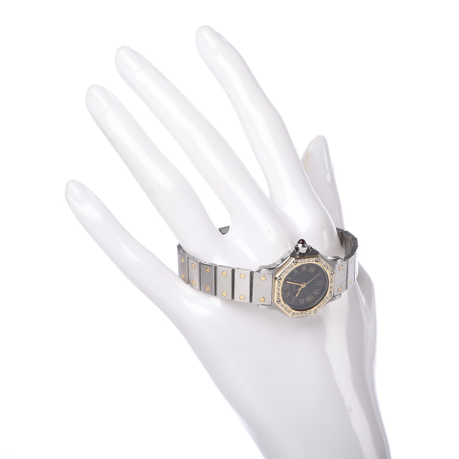 Cartier Stainless Steel 18K Yellow Gold Diamond 25mm Santos Octagon Automatic Watch Black 2 of 11