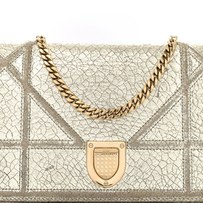 Christian Dior Metallic Ceramic Effect Deerskin Diorama Wallet on Chain Pouch Silver 7 of 12