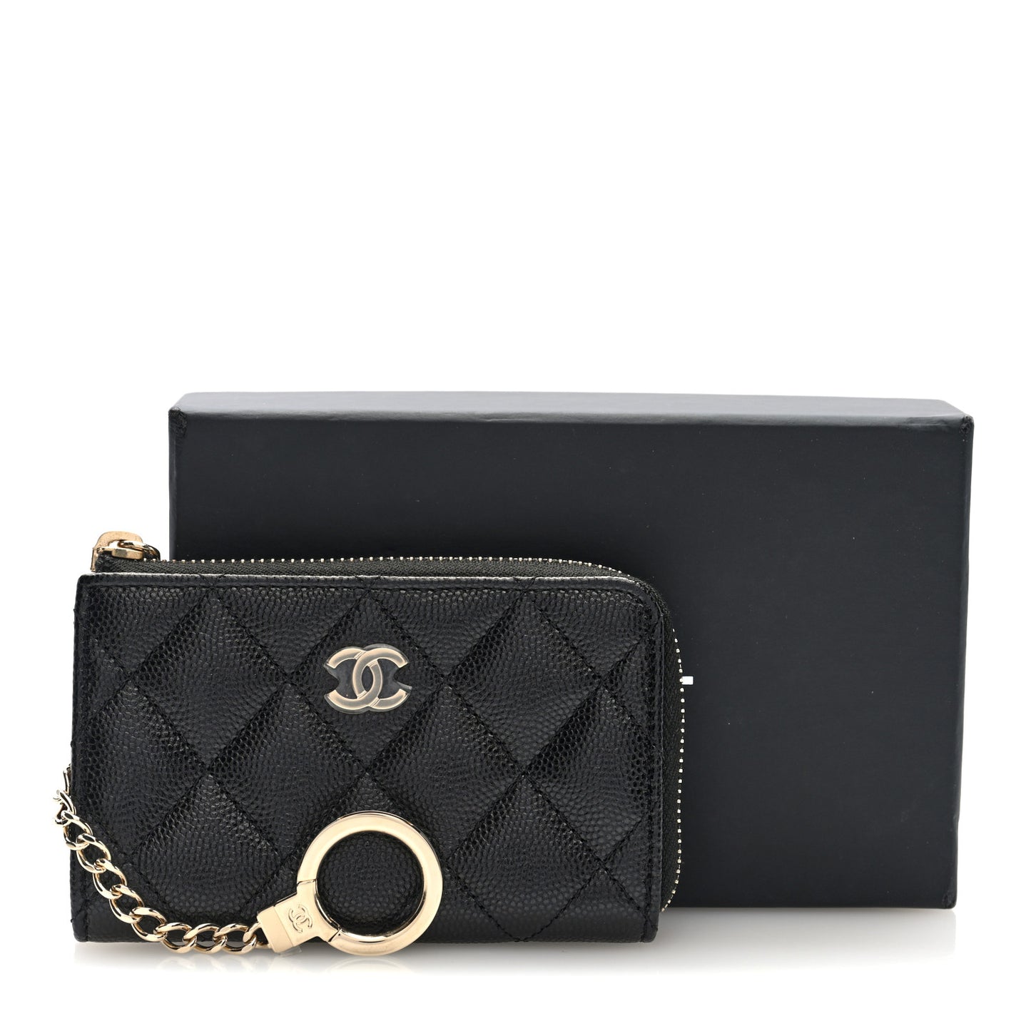 Caviar Quilted Zipped Key Holder Case Black