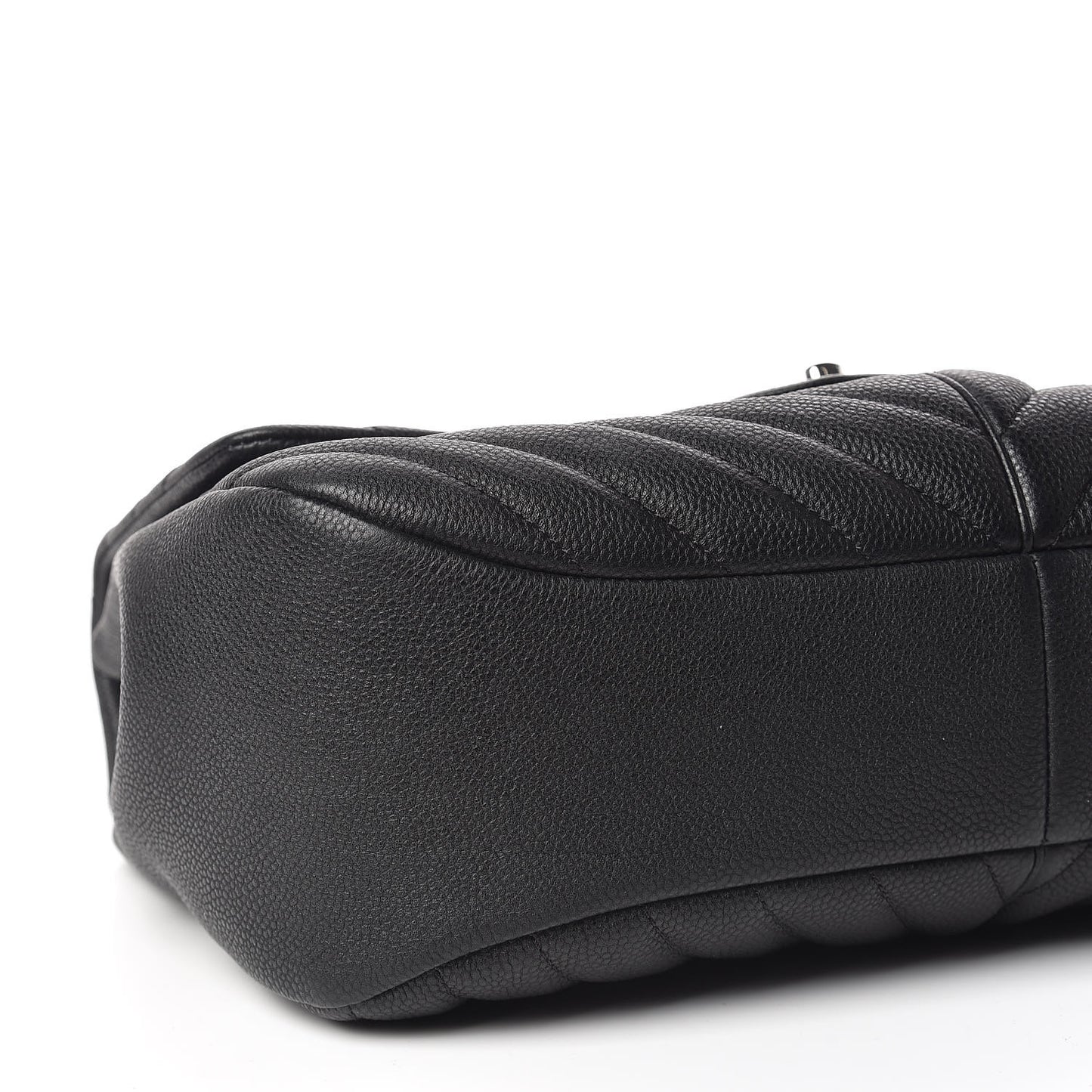 Caviar Chevron Quilted Large Puffy CC Flap Black
