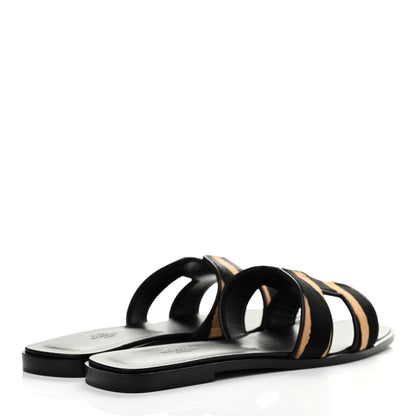 Hermes Horse Hair Zebra Print Oran Sandals 41 Black 4 of 8
