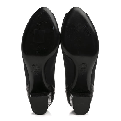 Chanel Nylon Lambskin Quilted Chain CC Pumps 37 Black 6 of 11