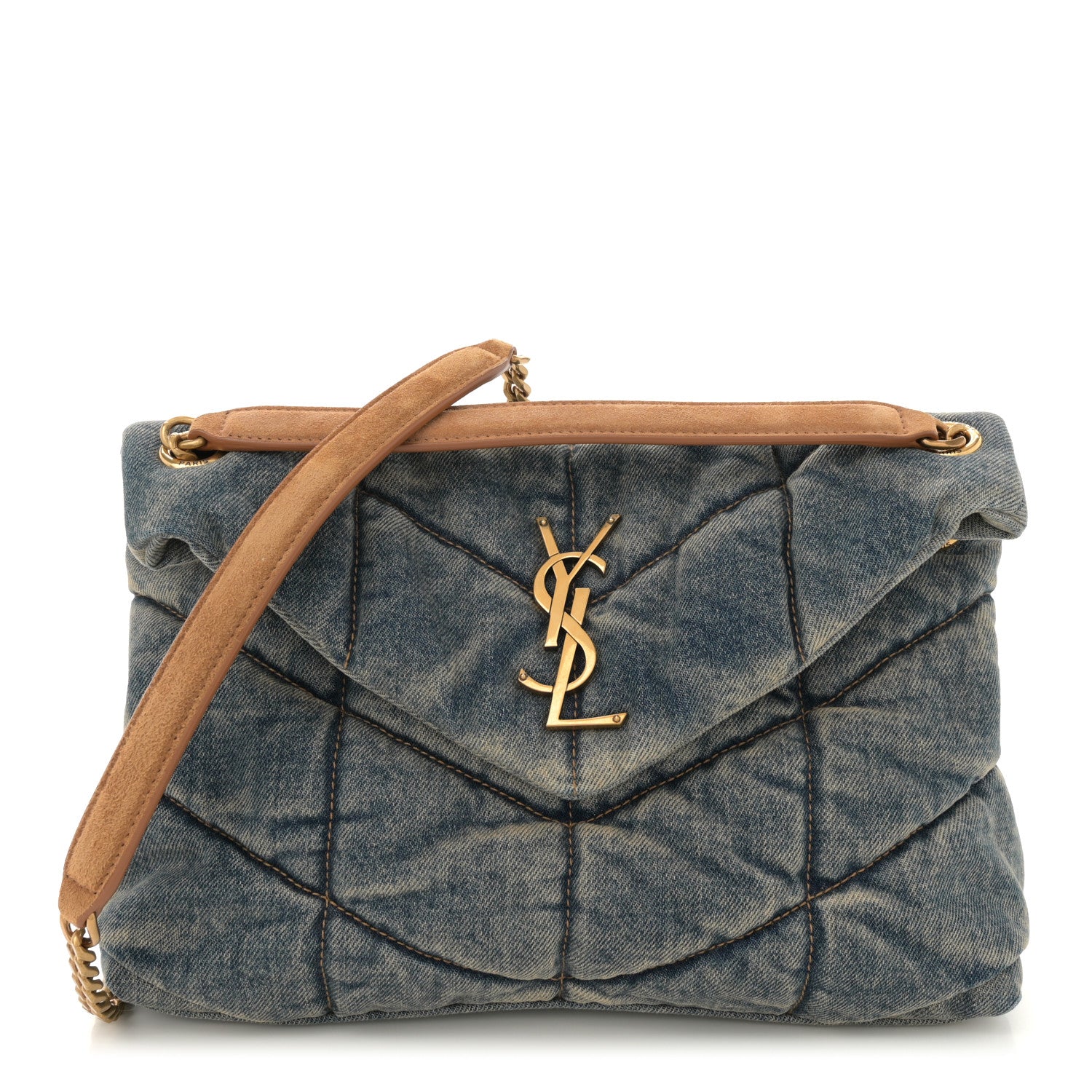 Saint Laurent Denim Quilted Small Loulou Puffer Monogram Chain Satchel Blue Cinnamon 1 of 10