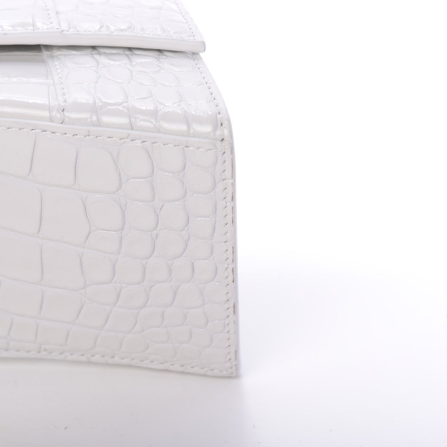 Calfskin Crocodile Embossed Small Hourglass Top Handle Bag White