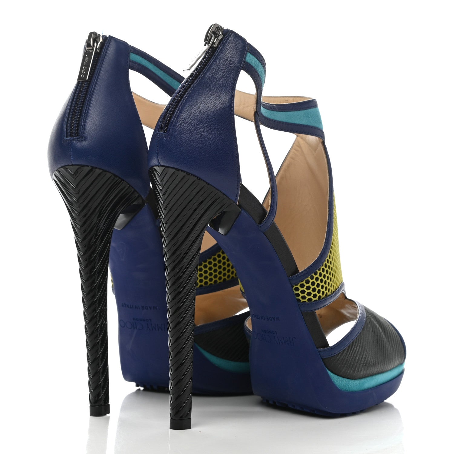 Jimmy Choo Calfskin Suede Enamel Lythe Mixed Media Platform Sandals 40.5 Black Multicolor 4 of 9