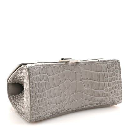 Balenciaga Shiny Calfskin Crocodile Embossed Small Hourglass Top Handle Bag Balenciaga Grey 4 of 9
