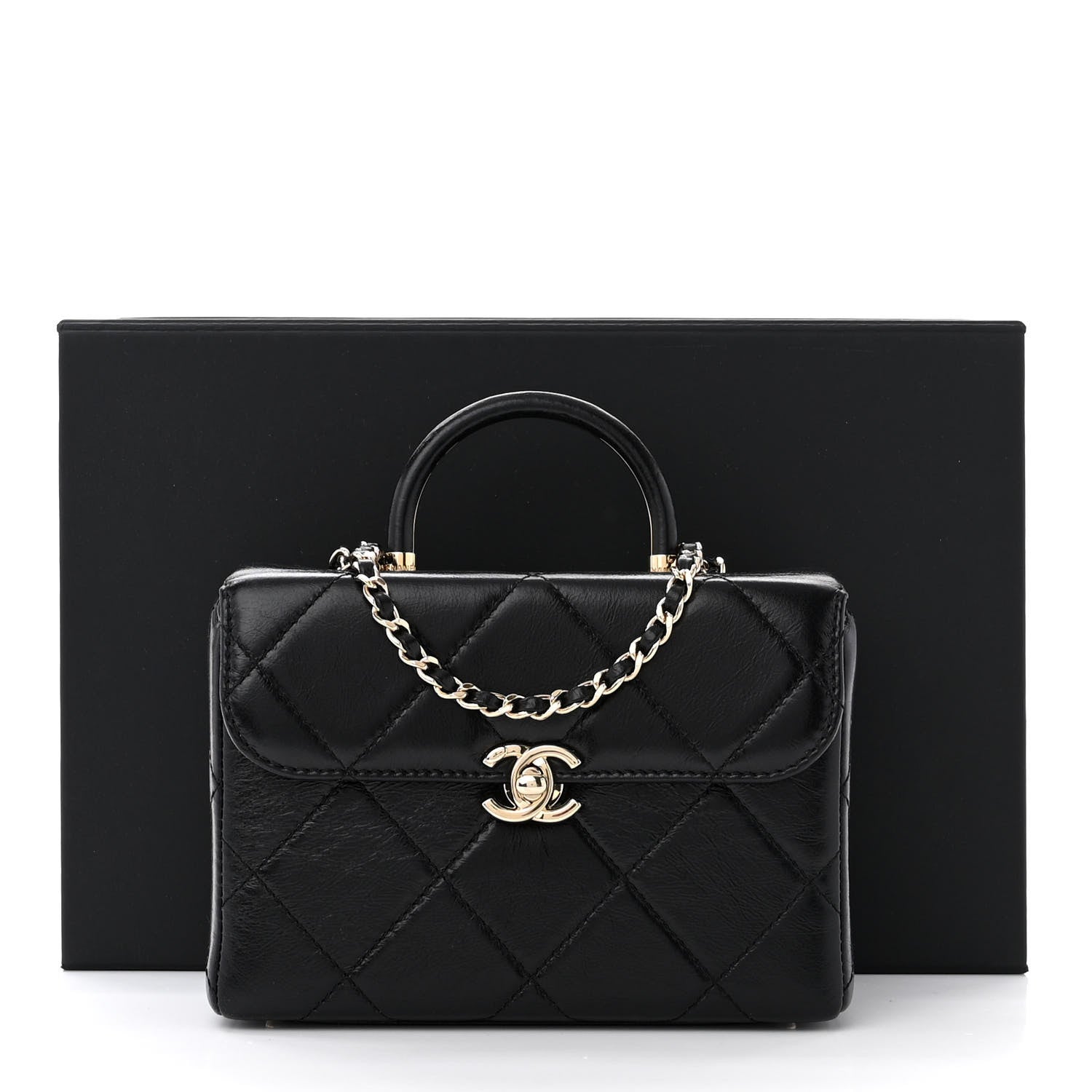 Chanel Shiny Calfskin Quilted Small CC Top Handle Box Bag Black 11 of 11