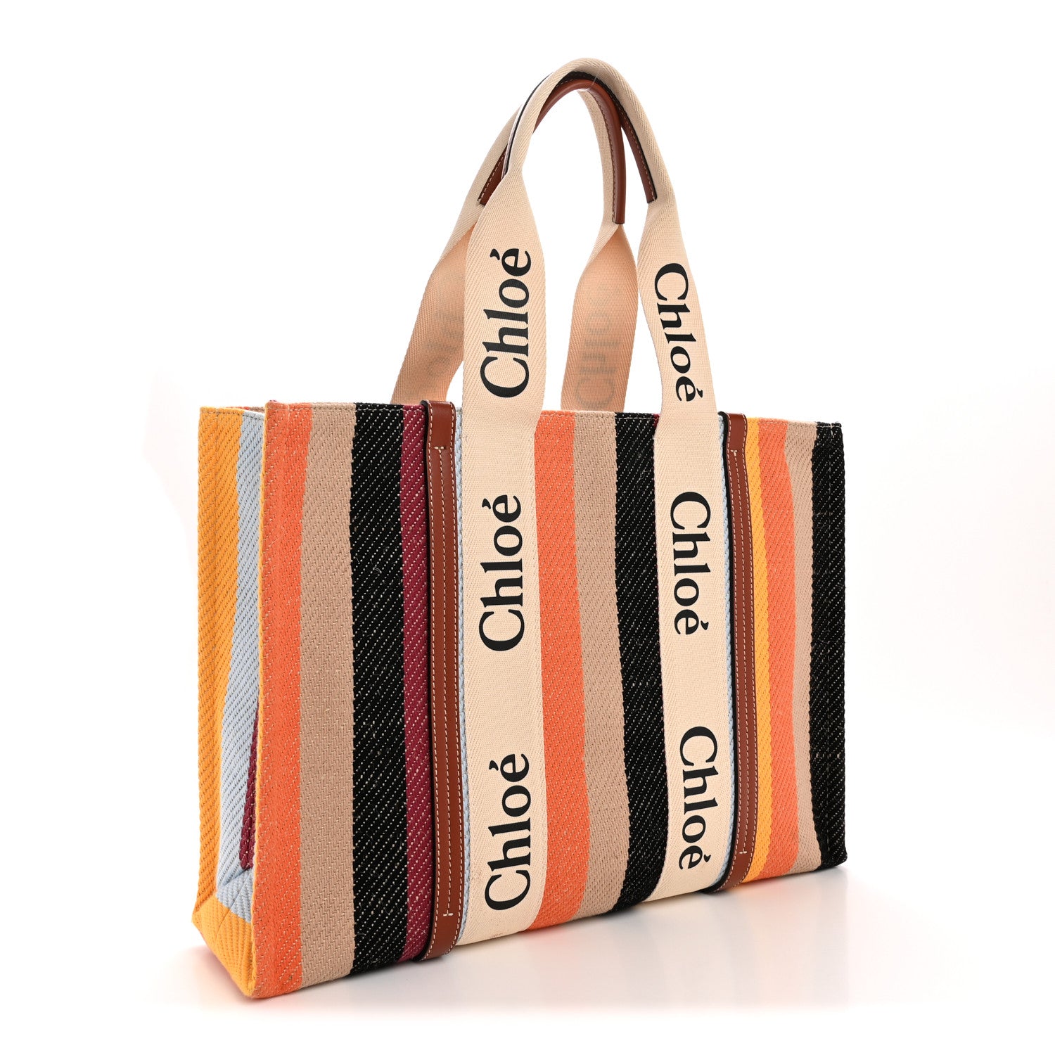 Chloe Cotton Calfskin Large Woody Striped Tote Multicolor 3 of 11