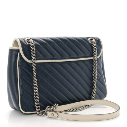Gucci Vintage Effect Calfskin Matelasse Diagonal Medium Torchon GG Marmont Shoulder Bag Blue Agata Mystic White 3 of 11