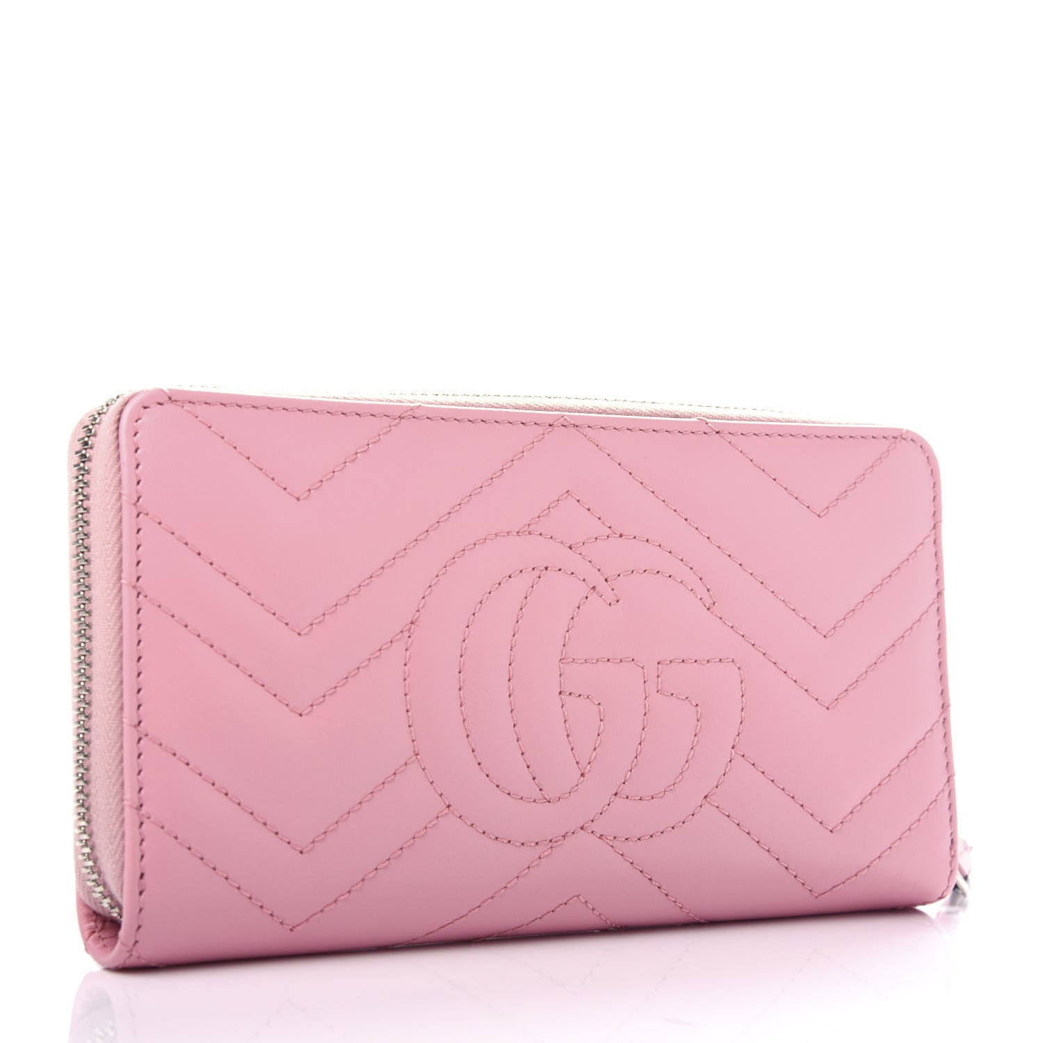 Gucci Calfskin Matelasse GG Marmont Zip Around Wallet Wild Rose 3 of 7