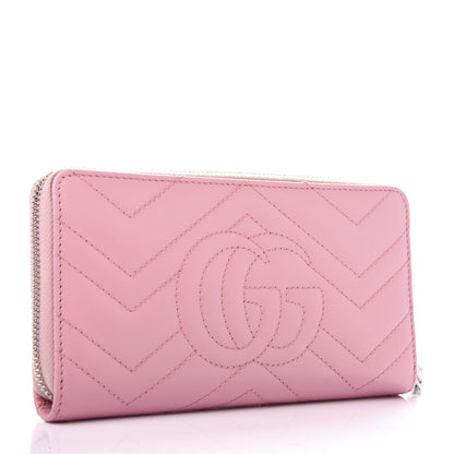 Gucci Calfskin Matelasse GG Marmont Zip Around Wallet Wild Rose 3 of 7