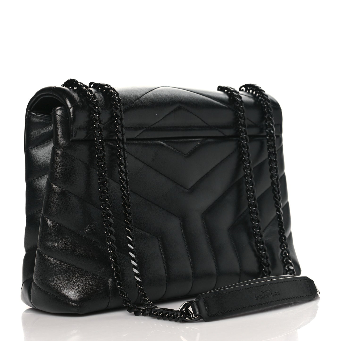 Calfskin Y Quilted Monogram Monochrome Small Loulou Chain Satchel Black
