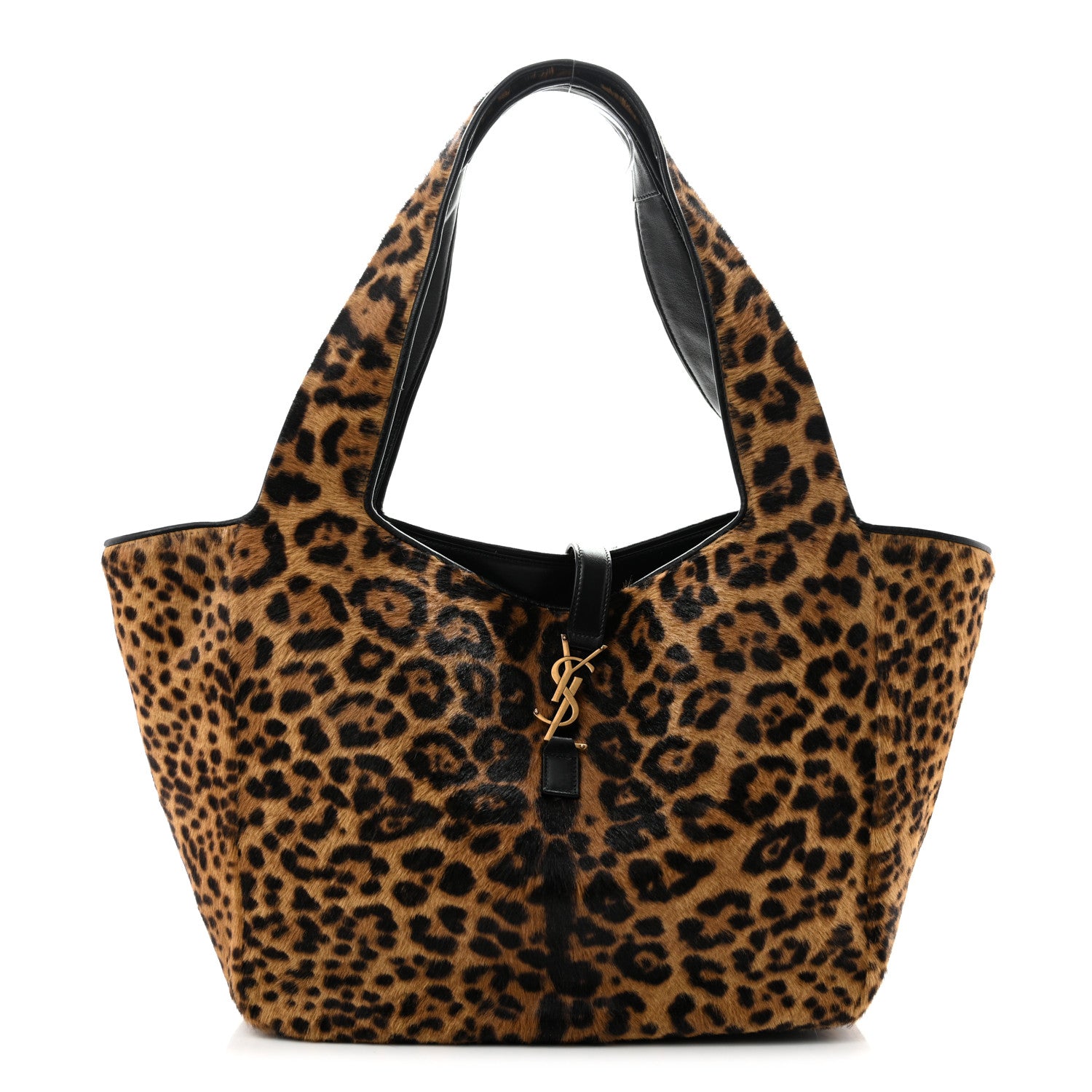 Saint Laurent Pony Hair Nappa Leopard Print Le 5 A 7 Bea Tote Earth Black 1 of 12
