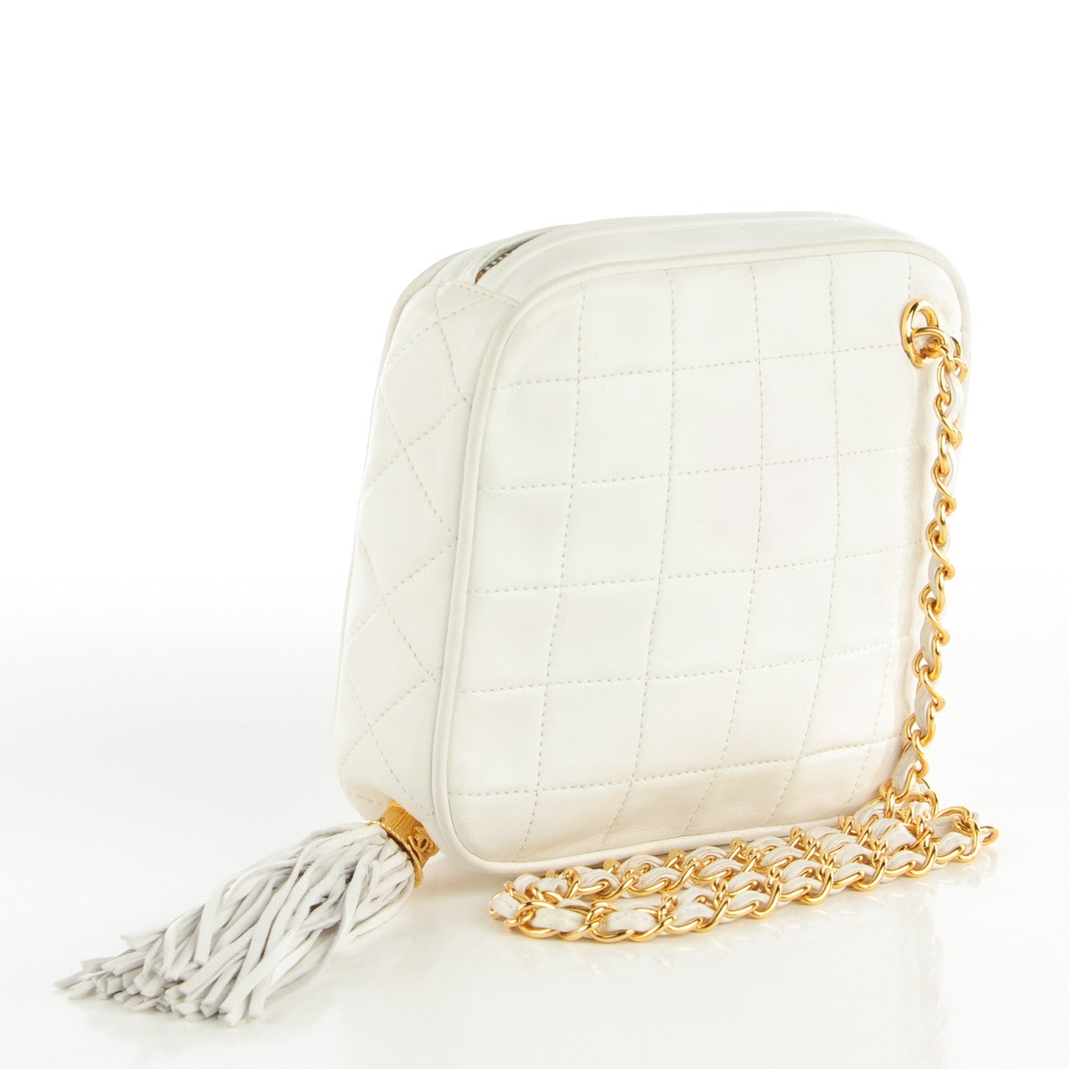 Chanel Lambskin Quilted Tassel Clutch White 3 of 8
