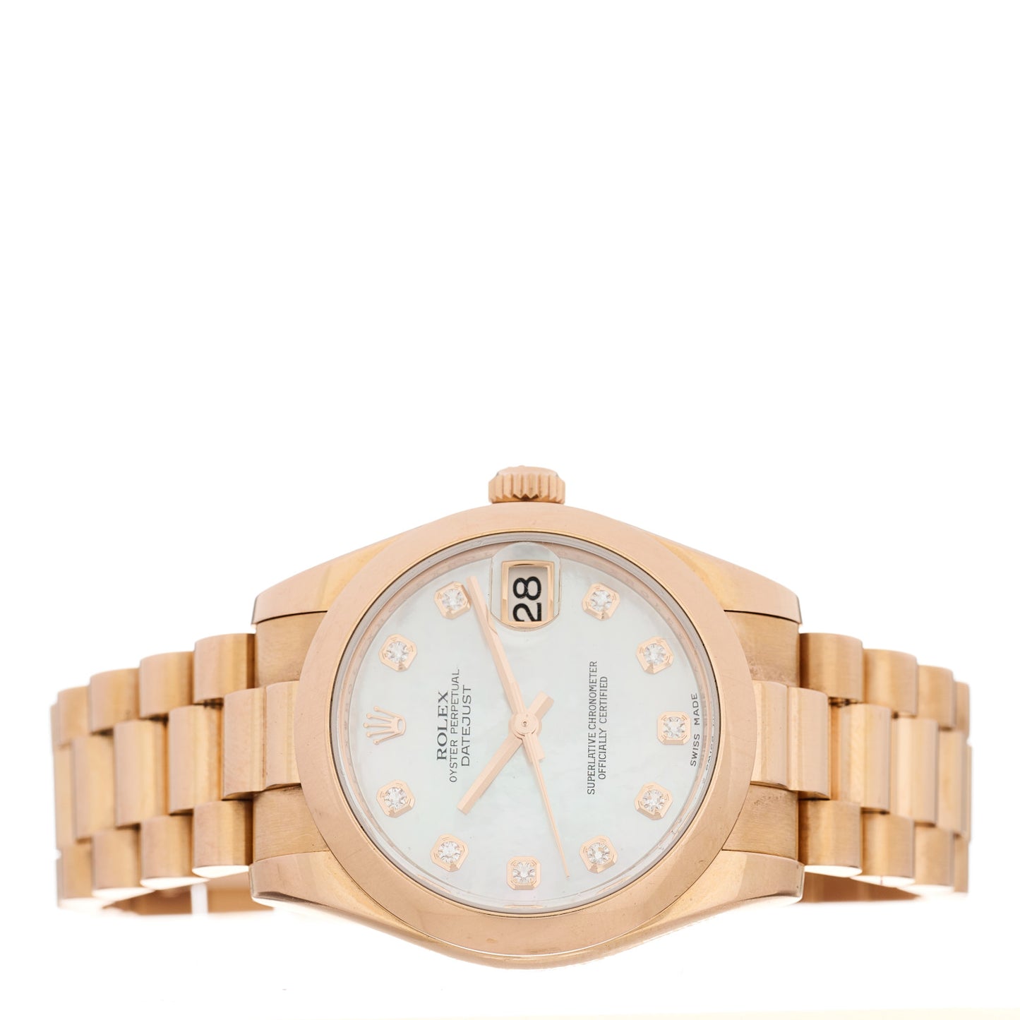 18K Everose Gold Diamond Mother of Pearl 31mm Oyster Perpetual Datejust President Watch 178245
