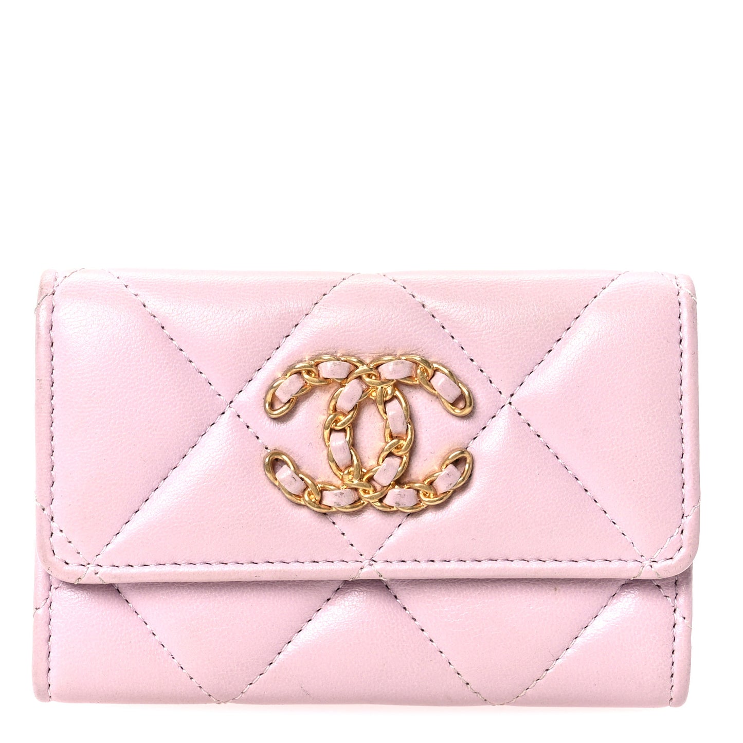 Lambskin Quilted Chanel 19 Flap Card Holder Light Pink