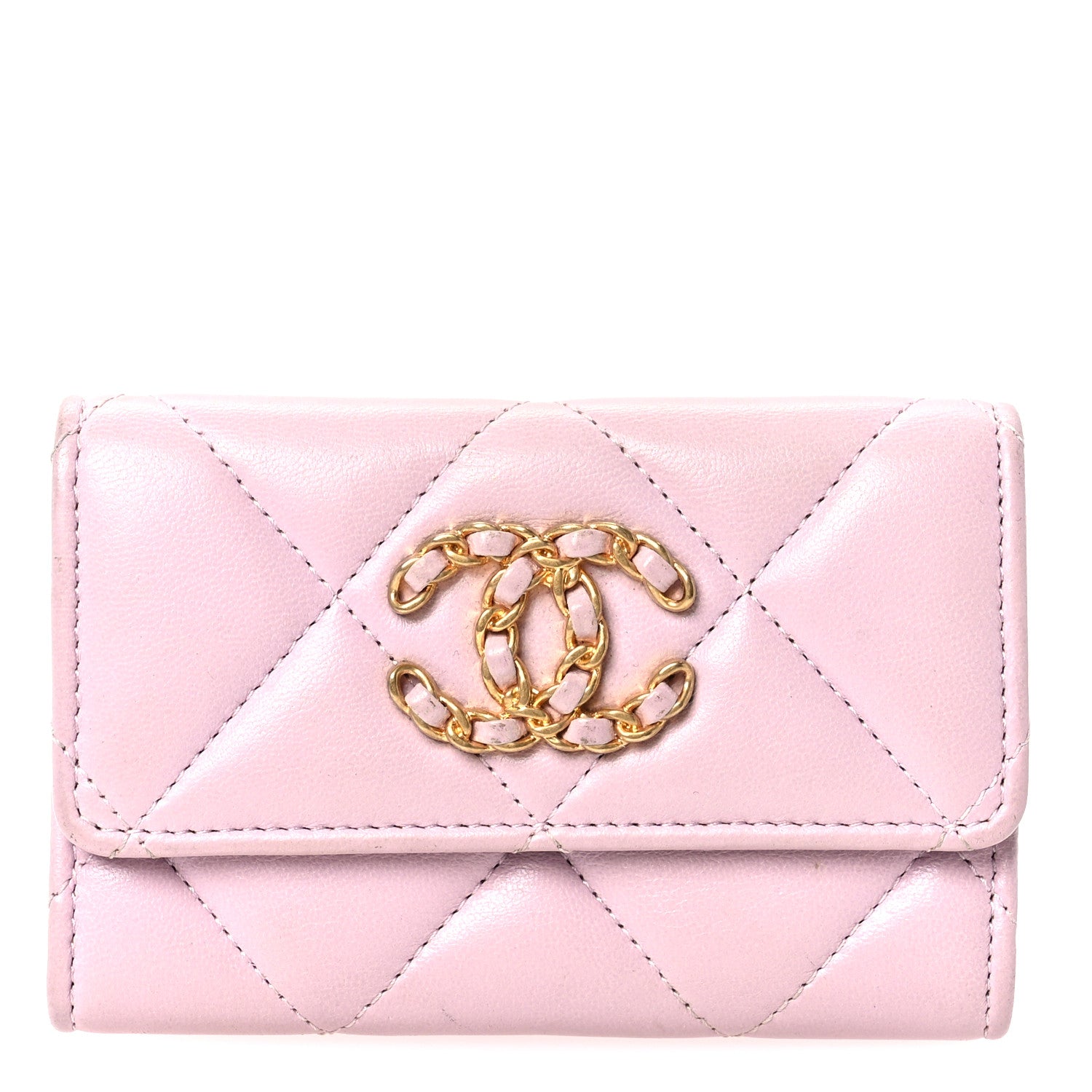 Chanel Lambskin Quilted Chanel 19 Flap Card Holder Light Pink 1 of 10