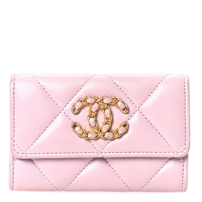 Chanel Lambskin Quilted Chanel 19 Flap Card Holder Light Pink 1 of 10