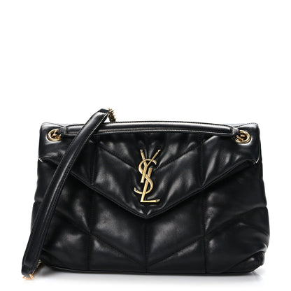 Saint Laurent Lambskin Quilted Small Loulou Puffer Monogram Chain Satchel Black 1 of 10
