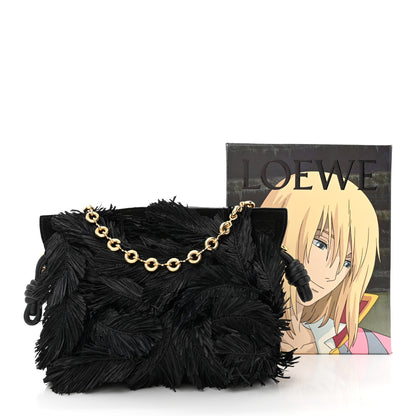 Loewe x HOWLS MOVING CASTLE Calfskin Suede Raffia Mini Flamenco Knot Clutch With Chain Black 11 of 11