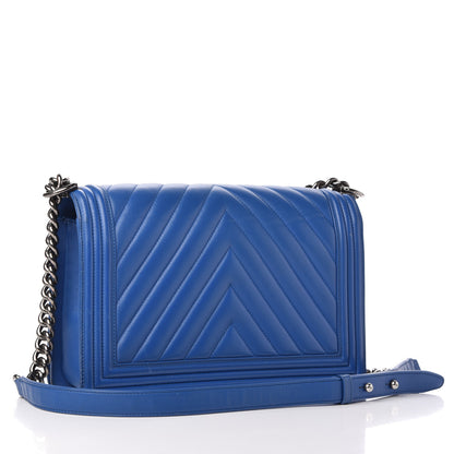 Chanel Calfskin Chevron Quilted New Medium Boy Flap Bright Blue 3 of 10