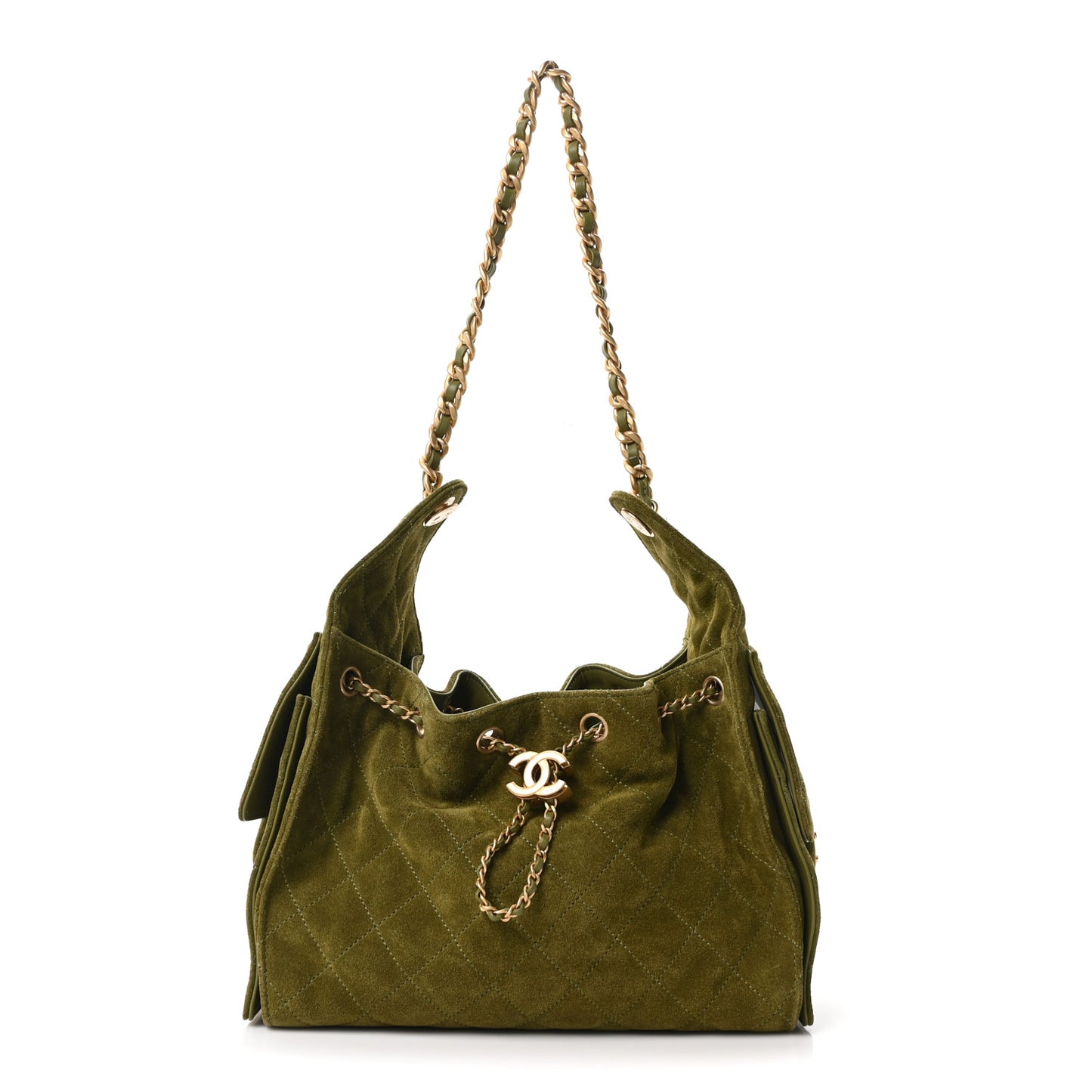 Suede Quilted Small Chanel 25 Handbag Khaki
