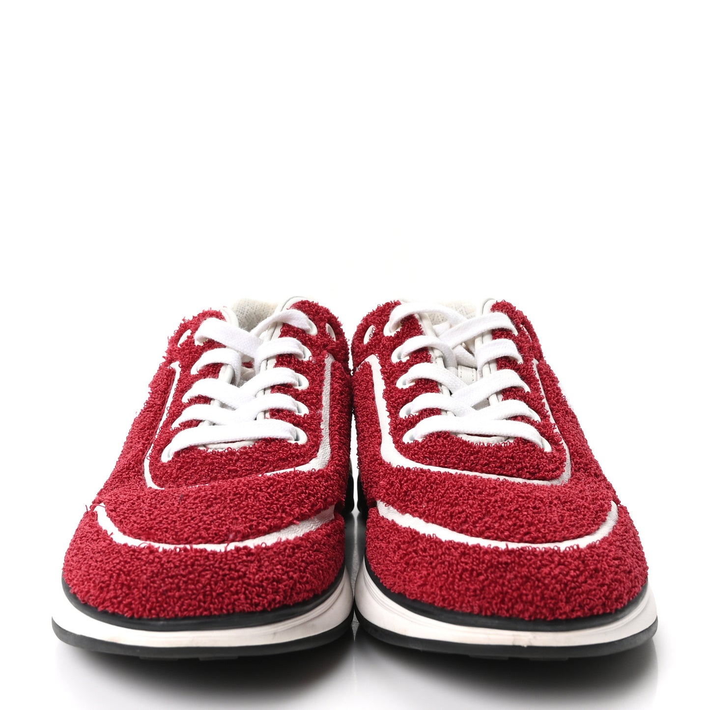 Terry Cloth Calfskin Womens Logo Sneakers 38 Red White