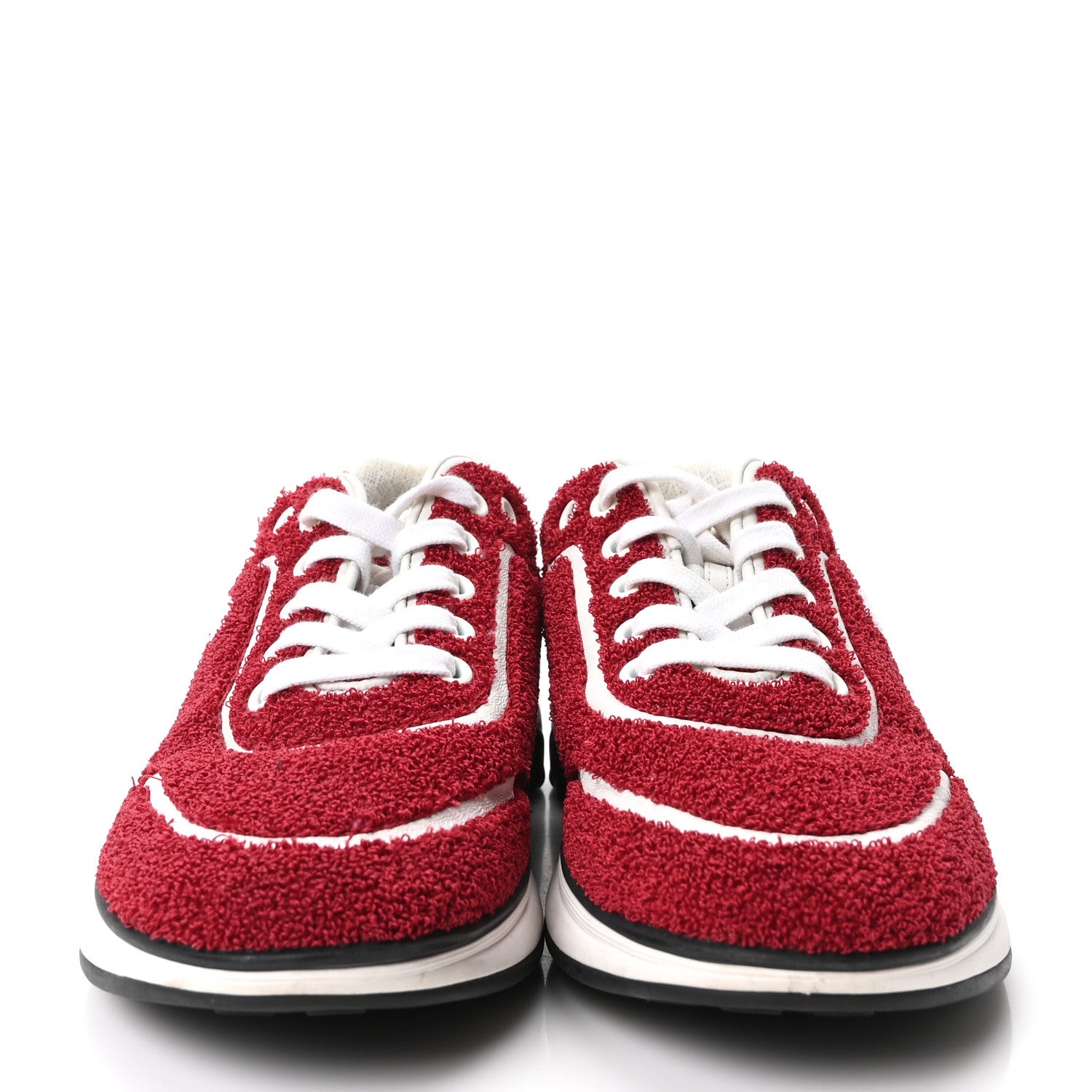 Chanel Terry Cloth Calfskin Womens Logo Sneakers 38 Red White 3 of 8