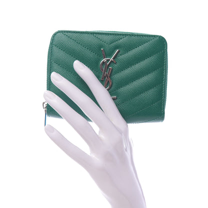 Saint Laurent Grain De Poudre Matelasse Compact Zip Around Wallet Malachite Green 2 of 8