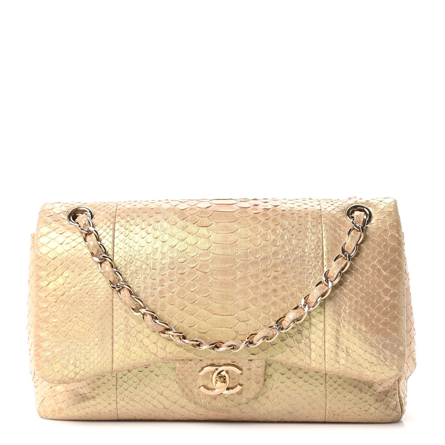 Chanel Metallic Snakeskin Jumbo Double Flap Light Beige 1 of 10