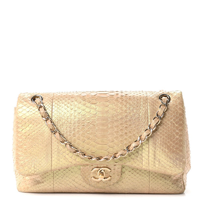 Chanel Metallic Snakeskin Jumbo Double Flap Light Beige 1 of 10