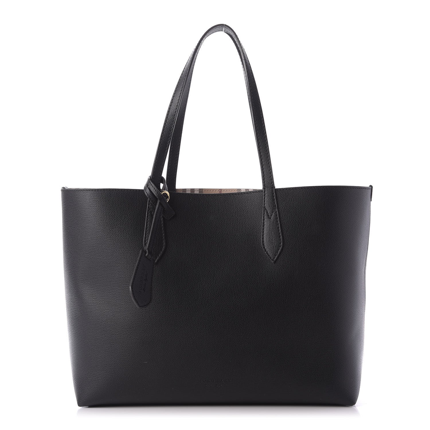 Burberry Grainy Calfskin Haymarket Check Medium Reversible Tote Black 1 of 10