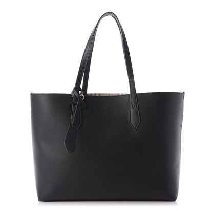 Burberry Grainy Calfskin Haymarket Check Medium Reversible Tote Black 1 of 10