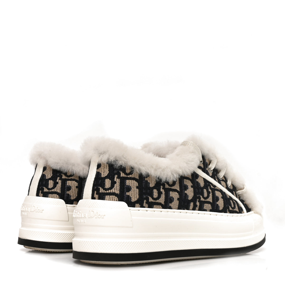Canvas Oblique Shearling Walk'N'Dior Platform Sneakers  38.5 Deep Blue