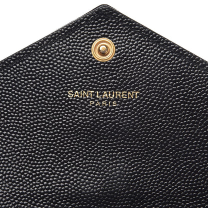Saint Laurent Grain De Poudre Matelasse Chevron Small Monogram Passport Case Black 6 of 10