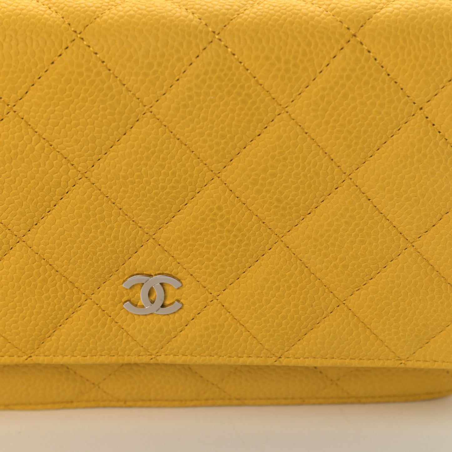 Iridescent Caviar Quilted Wallet on Chain WOC Yellow
