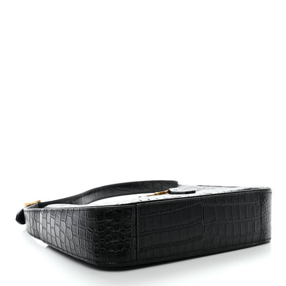 Saint Laurent Calfskin Crocodile Embossed LE 5 A 7 Hobo Black 3 of 11