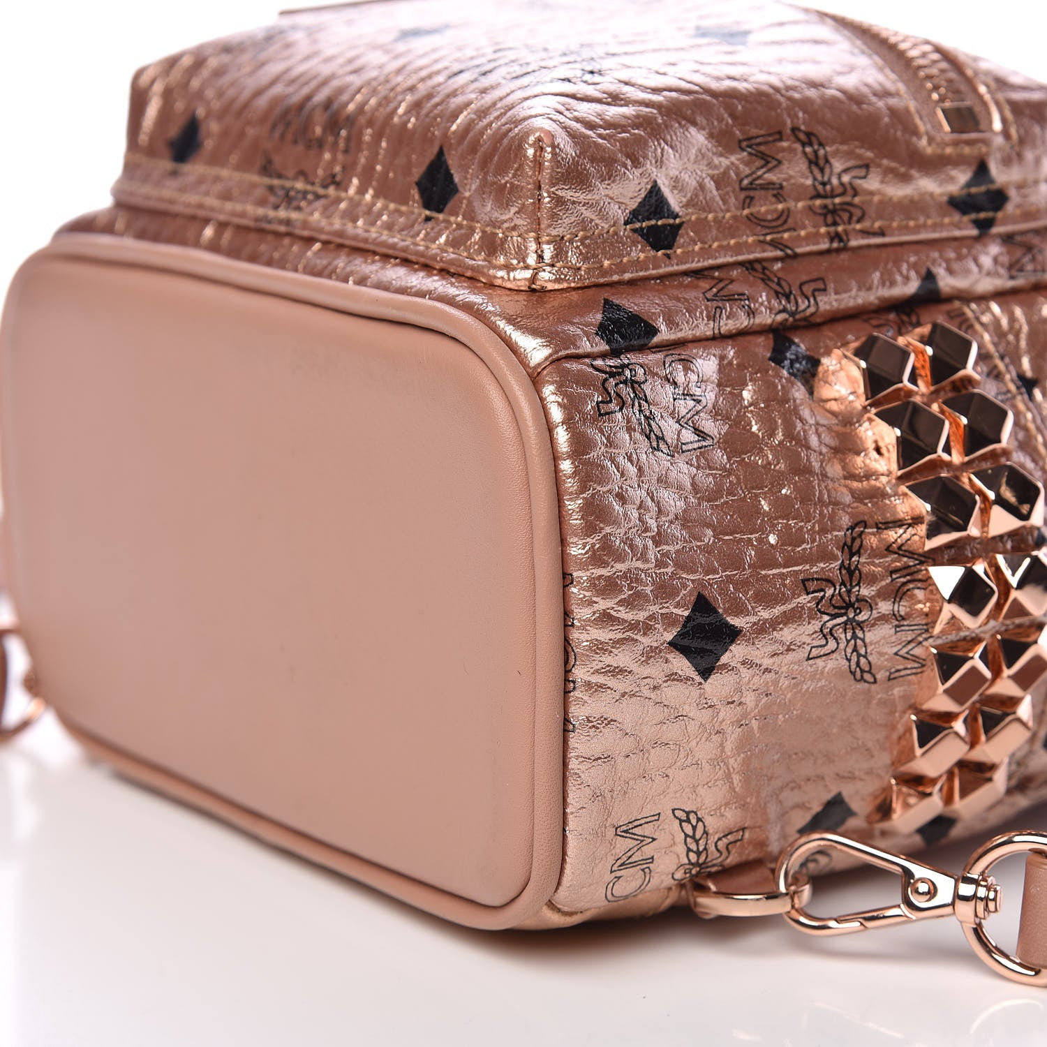 MCM Metallic Visetos Studded X-Mini Bebe Boo Backpack Champagne Gold 9 of 10